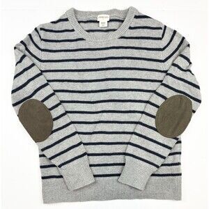 Crewcuts Gray Navy Striped Sweater Elbow Patches Crewneck Boys Med 8 Preppy